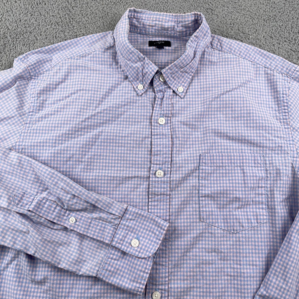 J Crew Shirt Mens Large Blue Pink Gingham Button Down Long Sleeve Casual Preppy